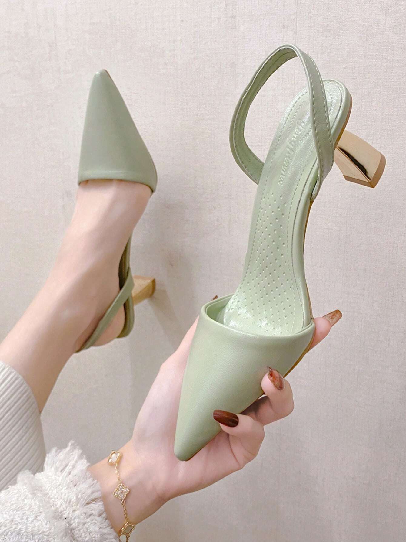 Women Minimalist Slingback Pumps, Point Toe Sculptural Heeled Fashion Pumps