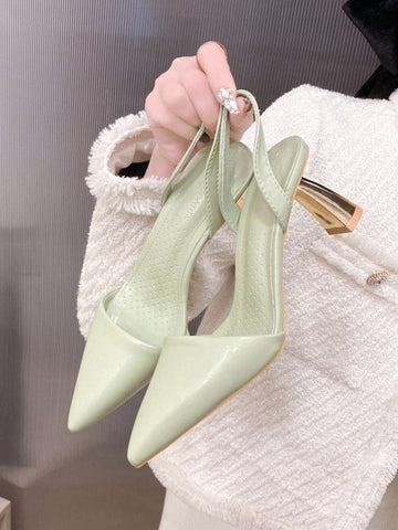 Women Minimalist Slingback Pumps, Point Toe Sculptural Heeled Fashion Pumps