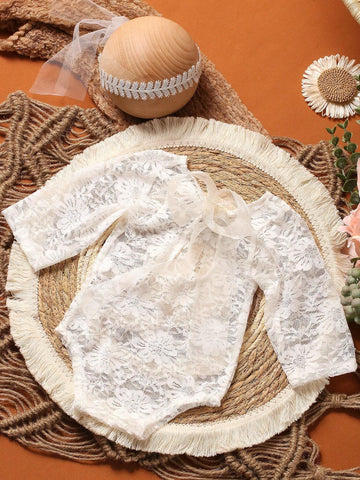 Baby Girl Newborn Photography Bow Back Bodysuit With Headband
