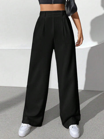 EZwear Solid Plicated Detail Pants