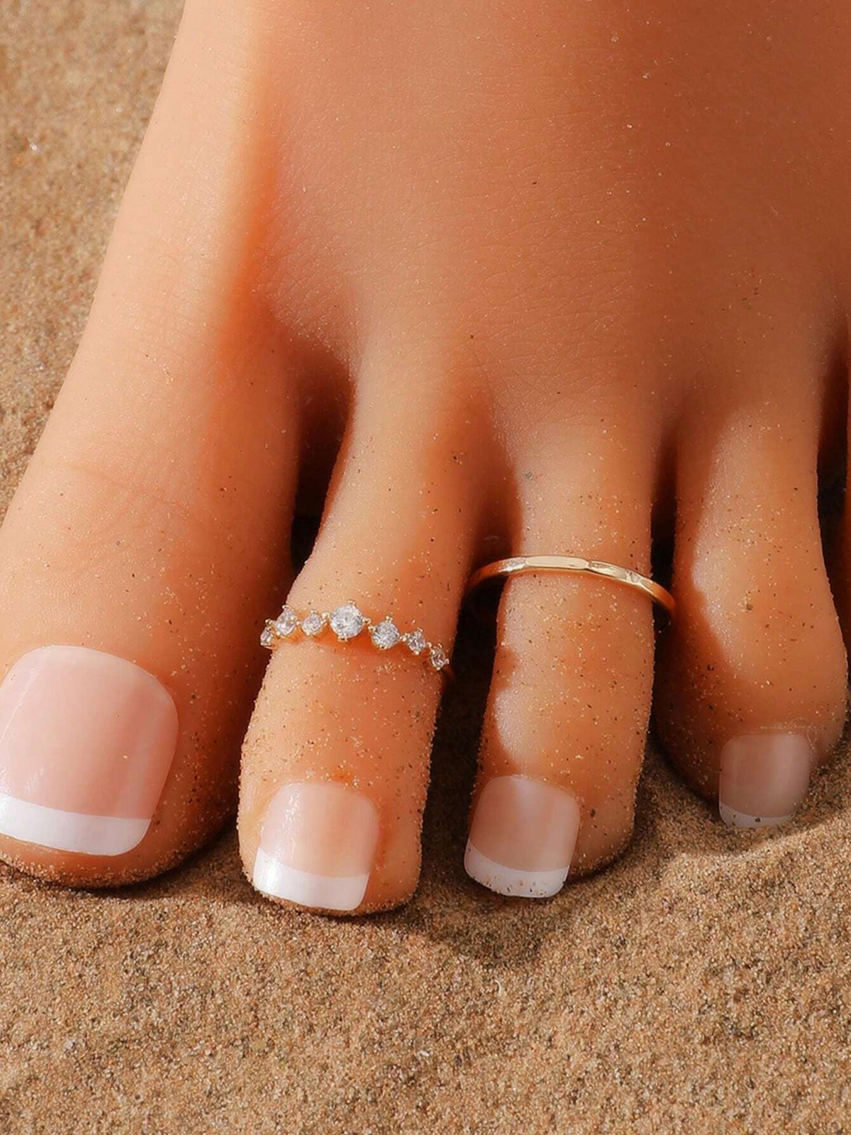 2pcs/set Exquisite Cubic Zirconia Decor Toe Ring For Women For Beach