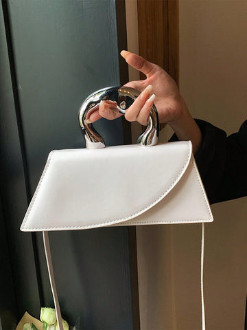 Medium Flap Bag Metal Handle Elegant Niche Design Satchel Bag