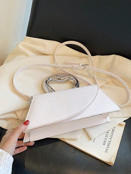 Medium Flap Bag Metal Handle Elegant Niche Design Satchel Bag