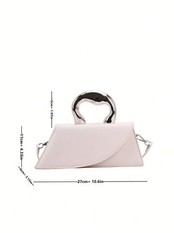 Medium Flap Bag Metal Handle Elegant Niche Design Satchel Bag