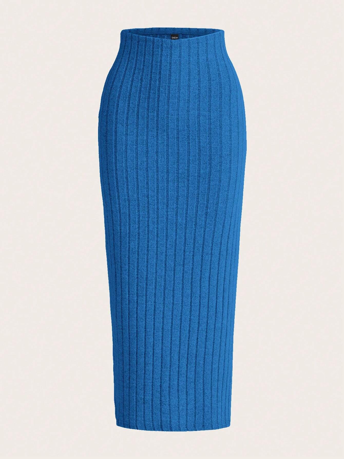 EZwear Solid Ribbed Knit Pencil Skirt