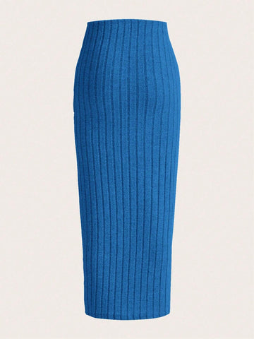 EZwear Solid Ribbed Knit Pencil Skirt