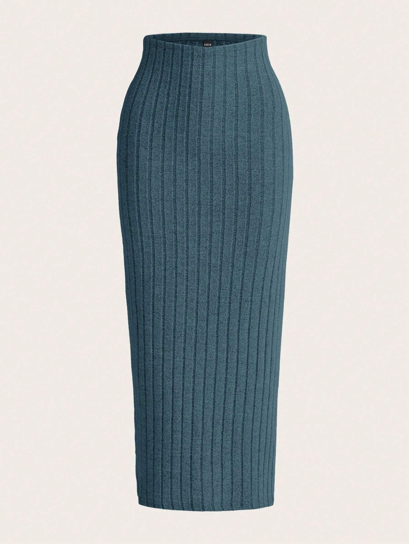 EZwear Solid Ribbed Knit Pencil Skirt
