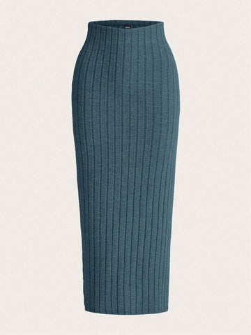 EZwear Solid Ribbed Knit Pencil Skirt