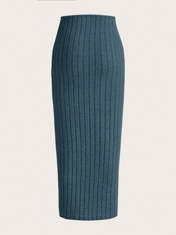 EZwear Solid Ribbed Knit Pencil Skirt