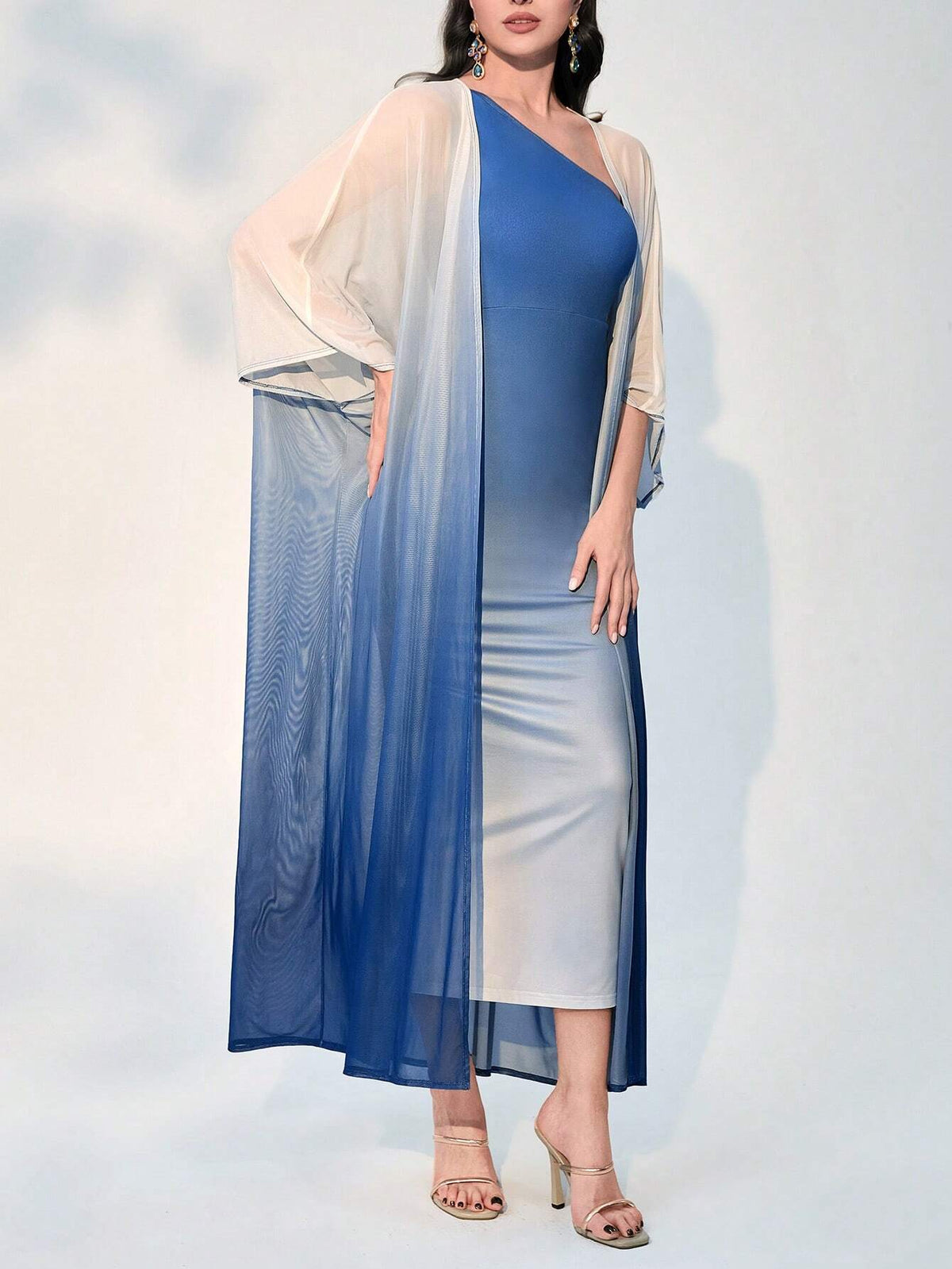 Modely Ombre Shoulder Sloping Dress With Coat Evening Dress