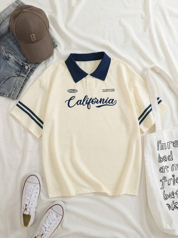 Letter Graphic Contrast Collar Tee Graphic Tees