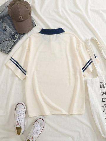 Letter Graphic Contrast Collar Tee Graphic Tees
