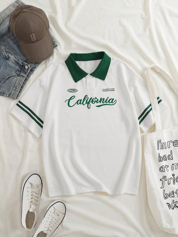 Letter Graphic Contrast Collar Tee Graphic Tees