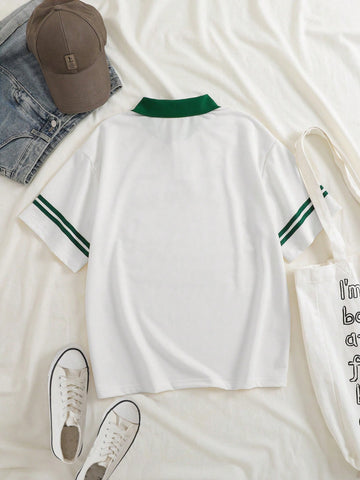 Letter Graphic Contrast Collar Tee Graphic Tees