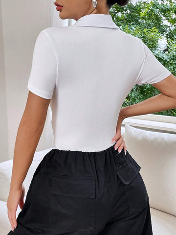 EZwear Polo Neck Ribbed Knit Bodysuit