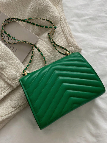 Mini Flap Square Bag Quilted Pattern Minimalist Green