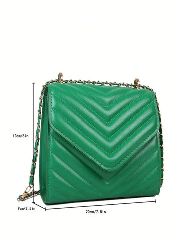 Mini Flap Square Bag Quilted Pattern Minimalist Green