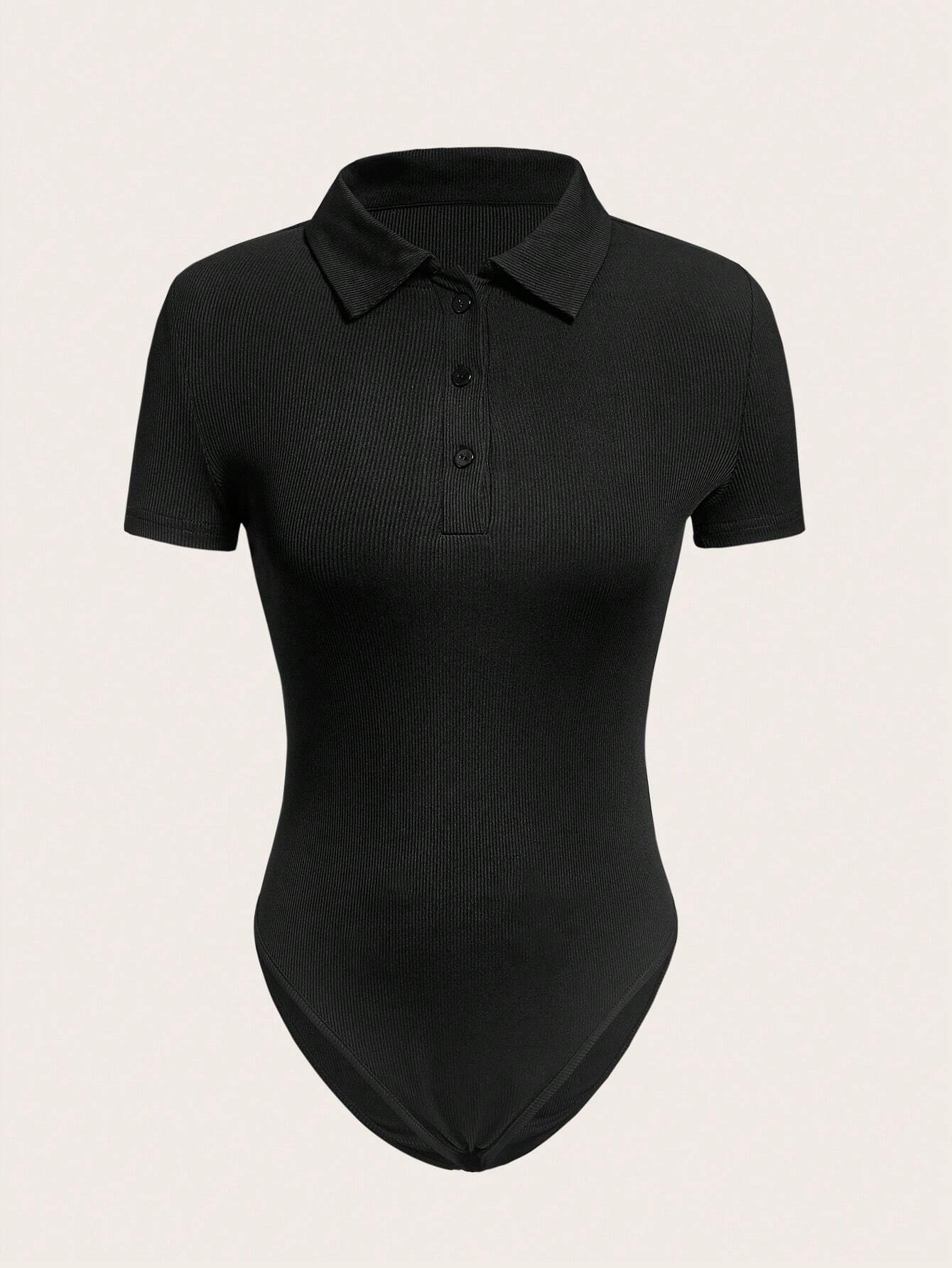 EZwear Polo Neck Ribbed Knit Bodysuit