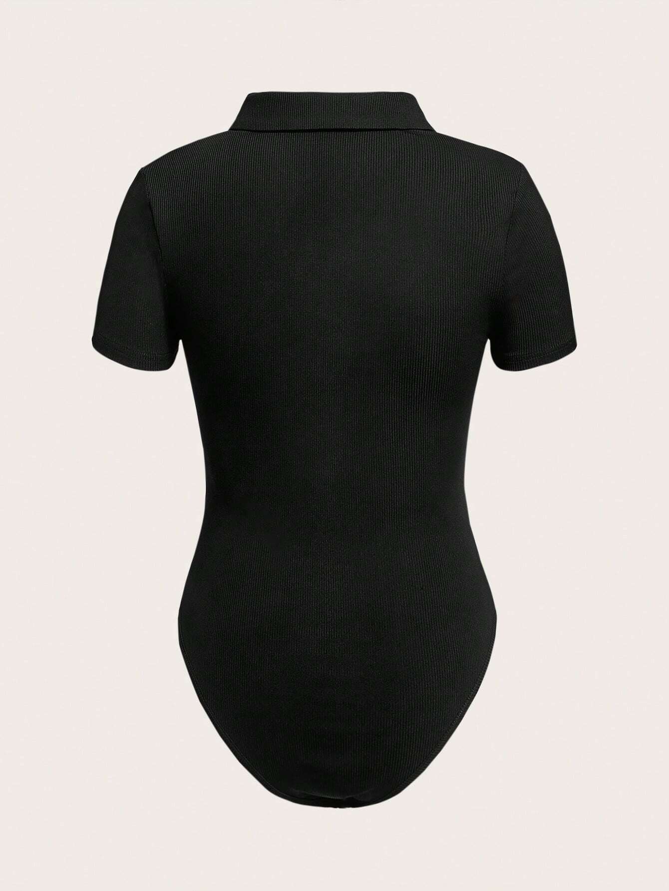 EZwear Polo Neck Ribbed Knit Bodysuit