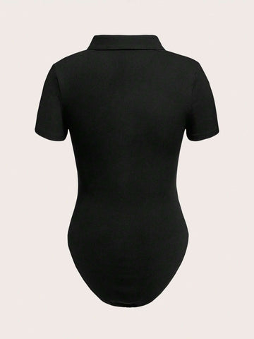 EZwear Polo Neck Ribbed Knit Bodysuit