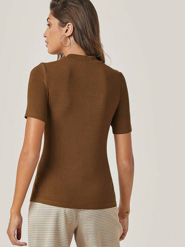 BASICS Mock Neck Rib-knit Tee