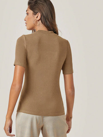 BASICS Mock Neck Rib-knit Tee