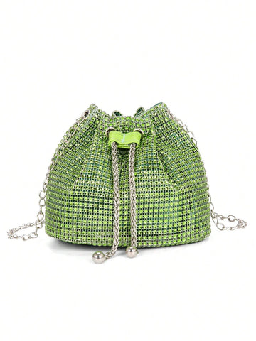 Lightweight,Business Casual Rhinestone Decor Bucket Bag