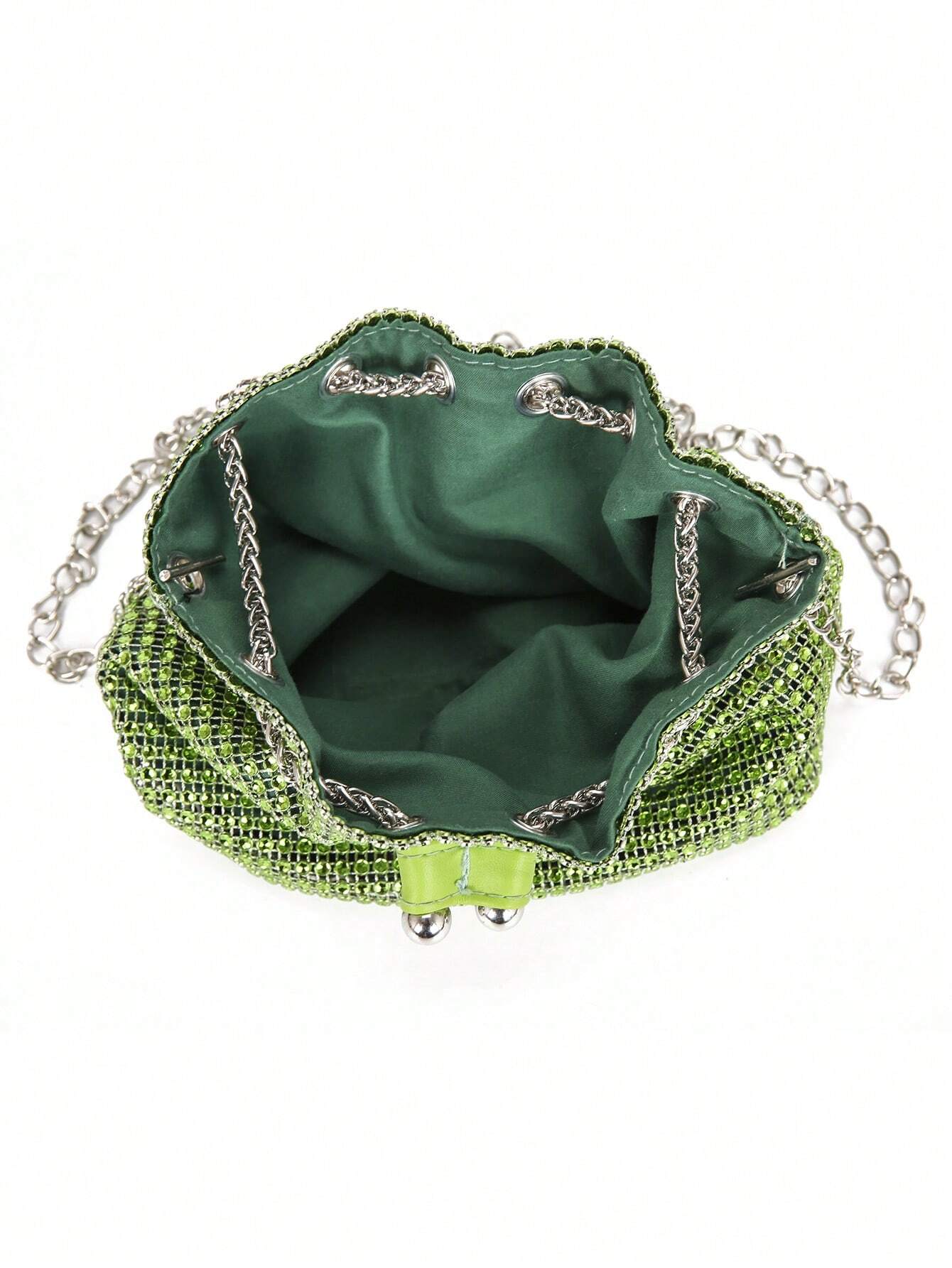 Lightweight,Business Casual Rhinestone Decor Bucket Bag