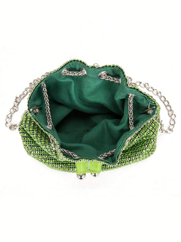 Lightweight,Business Casual Rhinestone Decor Bucket Bag