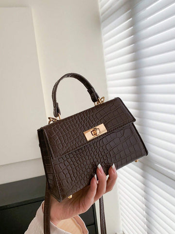 Mini Crocodile Pattern Fashionable Flap Top Handle Bag With Adjustable Shoulder Strap