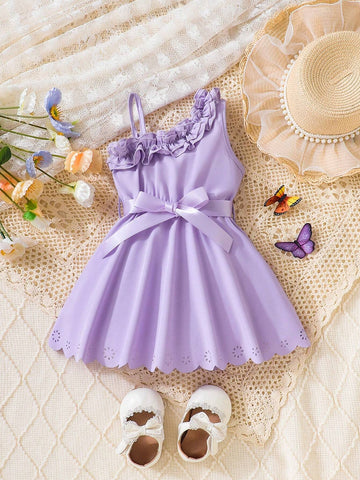 Baby Girl Elegant Glamorous Cute Asymmetrical Neck Cami Dress