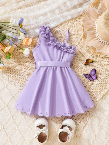 Baby Girl Elegant Glamorous Cute Asymmetrical Neck Cami Dress