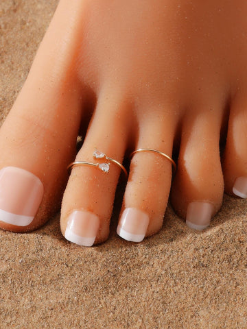 2pcs/set Exquisite Cubic Zirconia Decor Toe Ring For Women For Beach