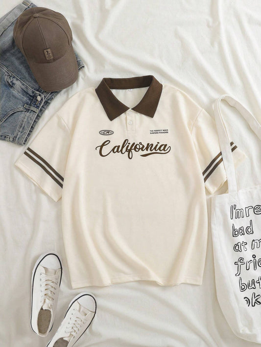 Letter Graphic Contrast Collar Tee Graphic Tees