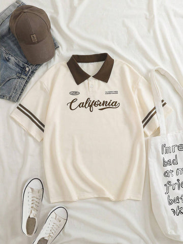 Letter Graphic Contrast Collar Tee Graphic Tees