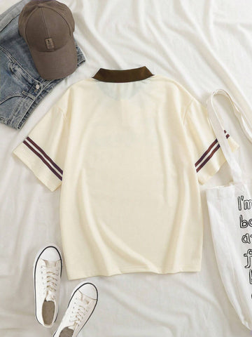 Letter Graphic Contrast Collar Tee Graphic Tees