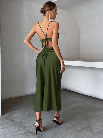 Aveloria Solid Tie Backless Cami Dress