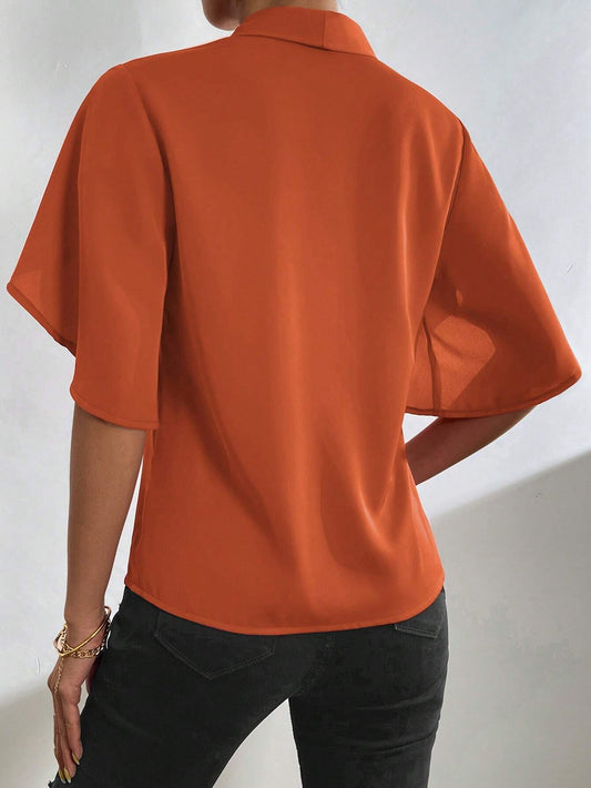 Clasi Solid Petal Sleeve V Neck Blouse