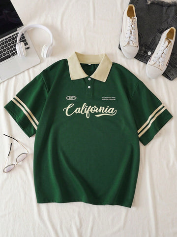 Letter Graphic Contrast Collar Tee Graphic Tees