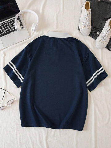 Letter Graphic Contrast Collar Tee Graphic Tees
