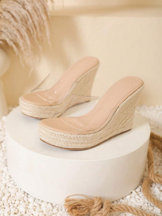 Women Clear Strap Espadrille Wedge Slide Sandals