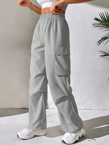 PETITE Elastic Waist Flap Pocket Side Cargo Pants