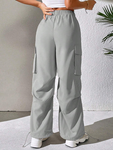 PETITE Elastic Waist Flap Pocket Side Cargo Pants