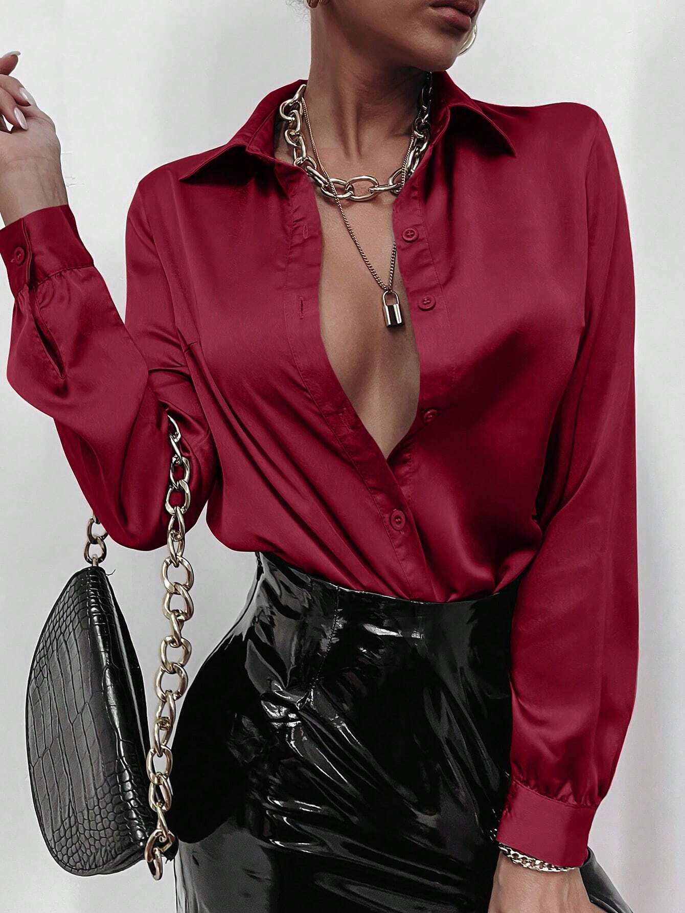 Privé Satin Solid Button Front Shirt
