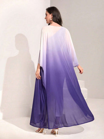 Modely Ombre Shoulder Sloping Dress With Coat Evening Dress