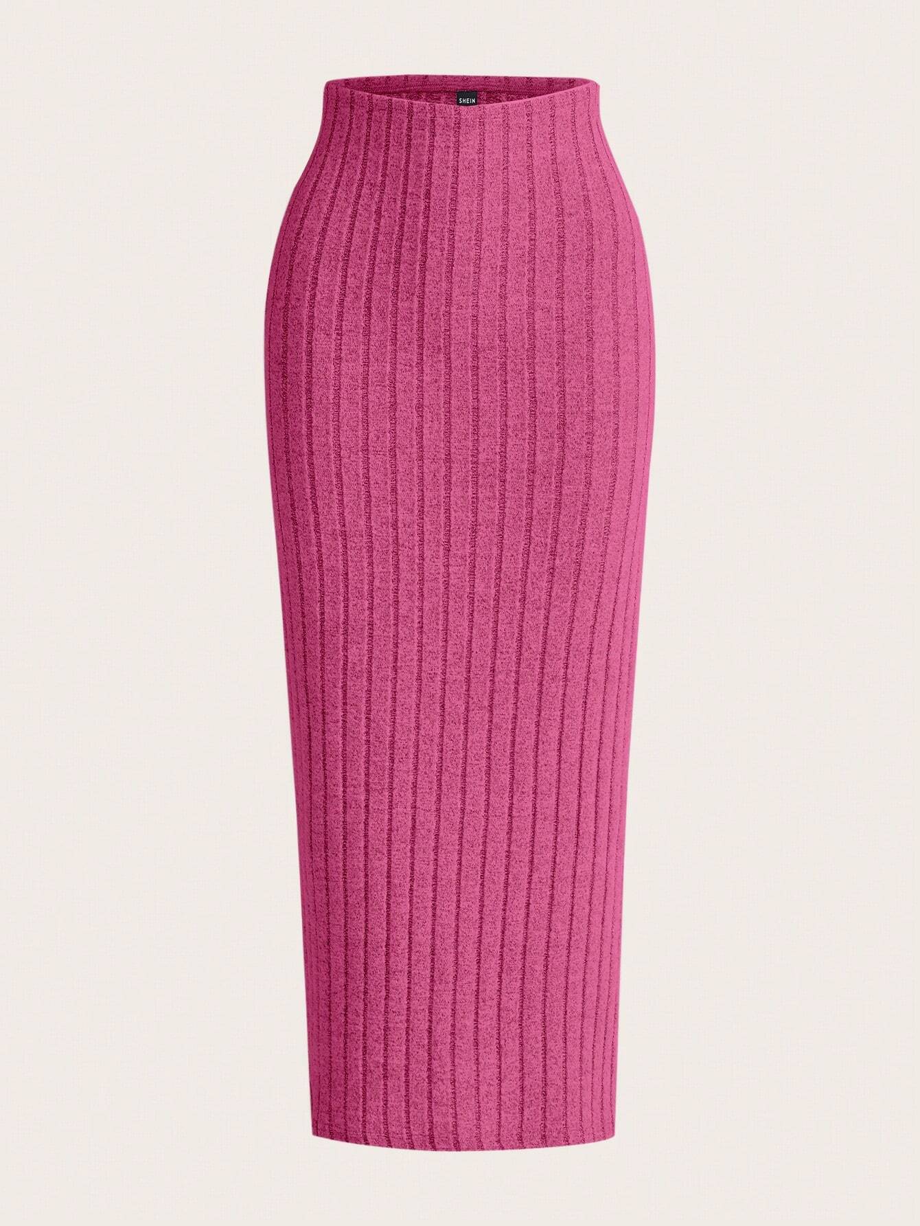 EZwear Solid Ribbed Knit Pencil Skirt