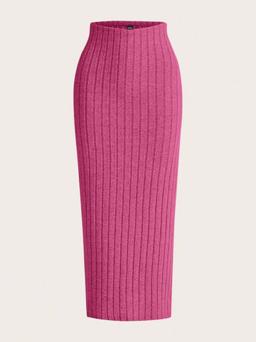 EZwear Solid Ribbed Knit Pencil Skirt