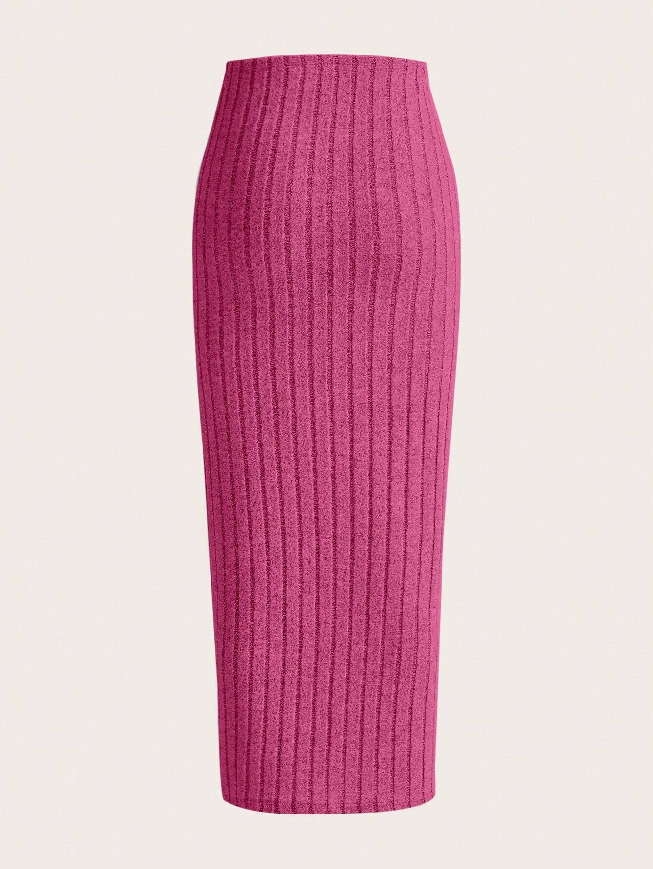 EZwear Solid Ribbed Knit Pencil Skirt