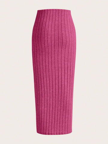 EZwear Solid Ribbed Knit Pencil Skirt
