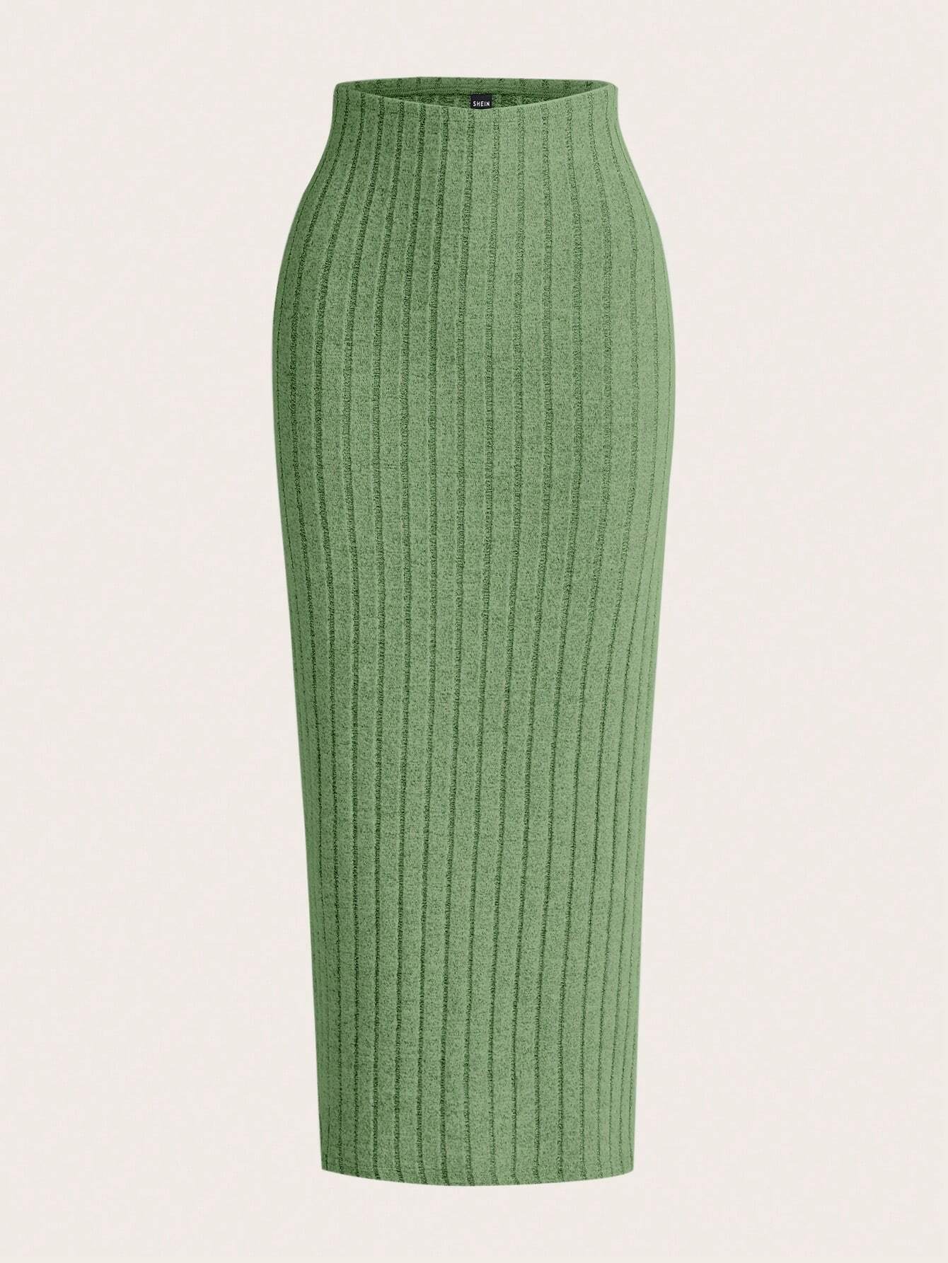 EZwear Solid Ribbed Knit Pencil Skirt
